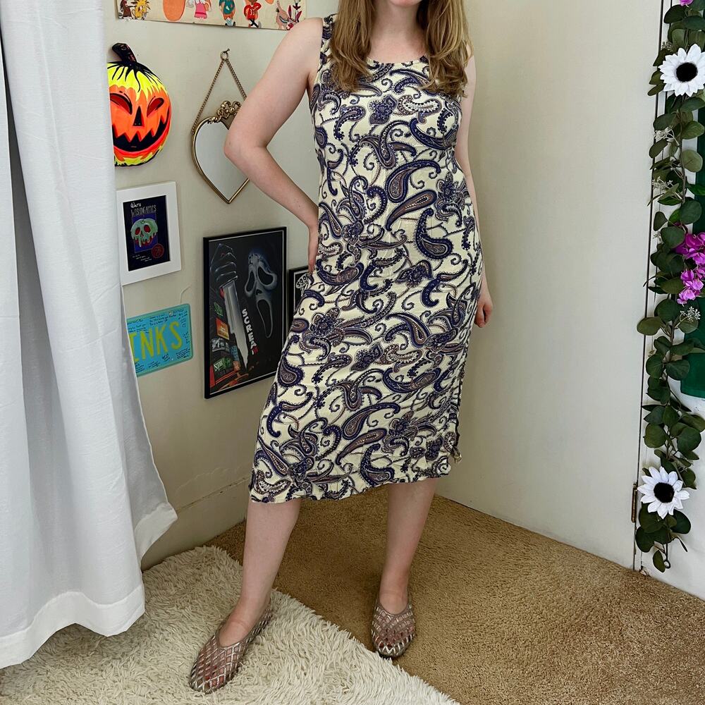 Vintage Y2K Time Out Blue Paisley Midi Dress Size 10